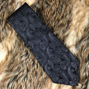 Murano Black Silver Paisley 100% Silk Tie